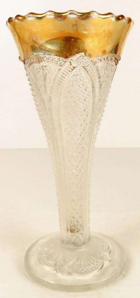 Lot Decorative Antique Clear Glass Vase Gold Top Approx 7