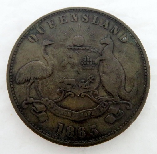 1863 Australia 1 Penny Token W & B Brookes Ironmongers Brisbane Queensland.