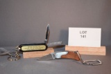 Key Chains; Set of Two, Indiana Air National Guard and Wood Handle Lock Back Knife