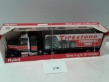 TOY TRACTOR TRAILER COMBO SILVER NIGHT 18 WHEELER FIRESTONE COMMERCIAL TIRES NYLINT