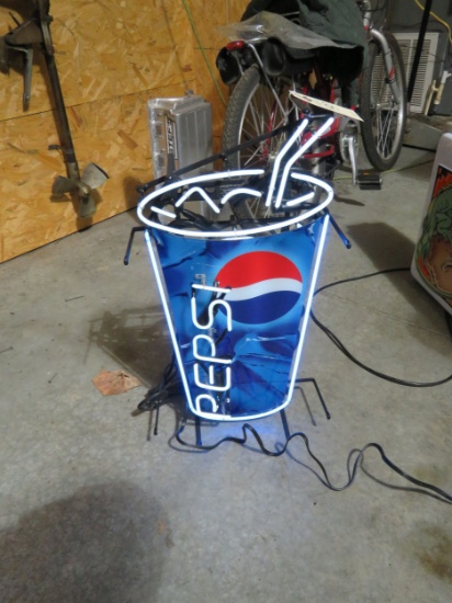 Pepsi Lighted Neon Stand UP Sign- Works