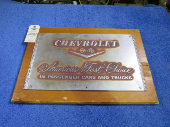 Chevrolet Dealer Tin Sign on Wood