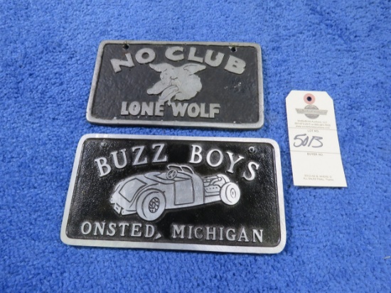 Lone Wolf-No Club -Buzz Boys Vintage Vehicle Club Plate- Pot Metal