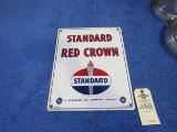 1954 Standard Red Crown SS Porcelain Pump Plate