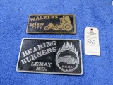Walkers and Bearing Burners Vintage Vehicle Club Plates- Pot Metal