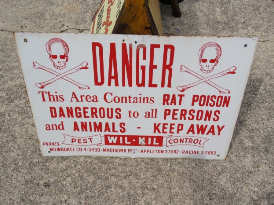 Danger Rat Poison Single Sided Porcelain Sign