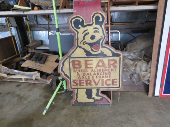 Bear Wheel Alignment Service Single Sided Painted Tin Sign 35x53 inches