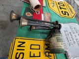 VINTAGE CAR HORN WITH CITIES SERVICE OIL CAN BASE