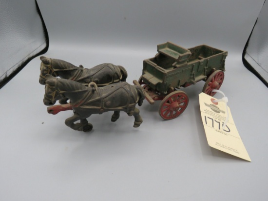 Arcade Cast Iron McCormick Deering Wagon with Horses No Driver  Approx. 10 inches