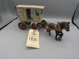 Vintage Cast Iron Milk Cart with Horse Approx. 10 inches