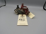 Hubley Cast iron Motorcycle , Harley Davidson with Side Car, 2 Policeman with rubber wheels Approx.