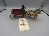 Vintage Cast Iron Horse Drawn Sand & Gravel Wagon with Driver and Horses
