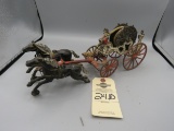 Kenton Cast Iron Fire Hose Reel Wagon Horse Drawn Toy