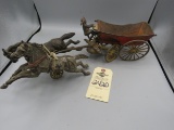 Vintage Cast Iron Fire Wagon- Horse Drawn