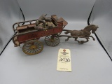 Kenton Vintage Cast Iron Fire Patrol Horse Drawn Wagon