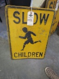 Vintage Single Sided Metal Children at Play Sign