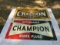 2- Champion Spark Plugs Painted Tin Signs 12x26 inches SS