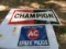 2- Champion & AC Spark Plugs Signs DS Painted Tin 19 X36 inches