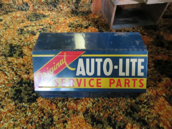 Vintage Autolite Metal Display Case with Spark Plug Tools