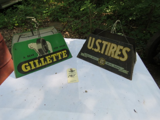 Gillette Tires and US Tires Tire Display Racks- Painted Tin Signs