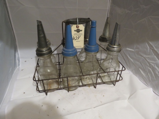 RARE Case of Glass Brookins Oil Bottles and Rack