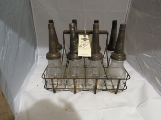 Vintage Amco Grouping of Glass Oil Bottles and Rack