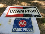 2- Champion & AC Spark Plugs Signs DS Painted Tin 19 X36 inches
