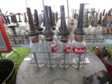 Vintage ISO VIS Glass Oil Bottle Grouping and Rack