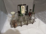 Vintage Glass Oil Bottles and Rack