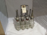 Vintage ISO VIS Glass Oil Bottle Grouping and Rack