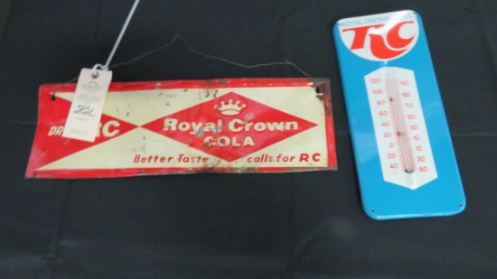 Royal Crown Soda Sign and RC Cola Thermometer