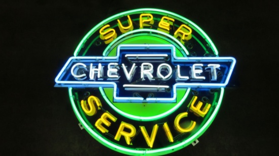 Super Chevrolet Service Porcelain Neon Sign