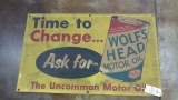 Wolf's Head Motor Oil Cloth Banner