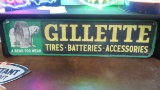 GILETTE TIRE SINGLE SIDED PAINTED TIN SIGN 24 ICHES X7 FT