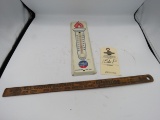 Standard Oil Painted Tin Thermometer and Red Crown Ruler