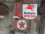 Mobil Oil & Texaco Porcelain Sign and license plate topper group