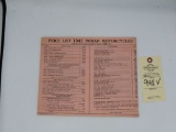 Indian Motorcycle Price List - 1941