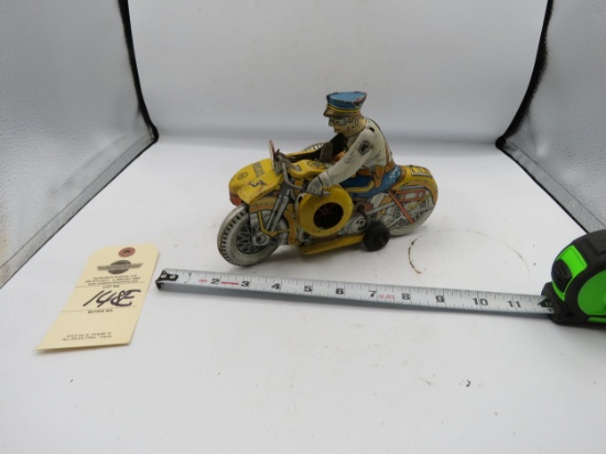 Marx Tin Litho Wind UP Police Motorcycle with Sidecar