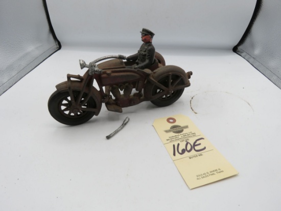 Cast Iron Motorcycle Toy with Police and Sidecar
