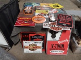 Box lot of Harley tin signs