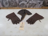 Leather Motorcycle Skull Cap and Leather Gloves