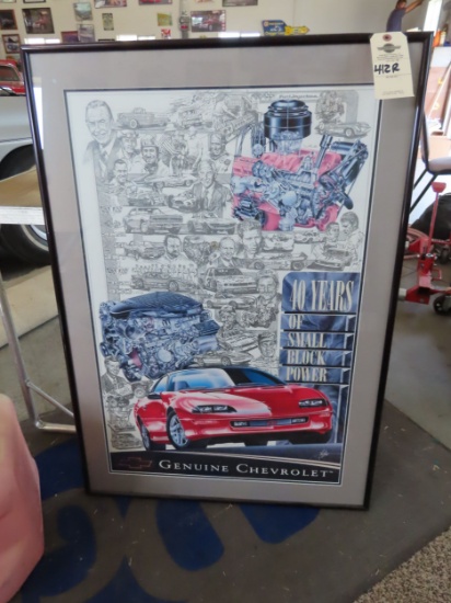 Framed poster of 40 years of GM Small block