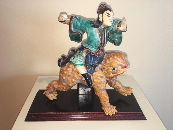 Oriental Ceramic Warrior on Frog