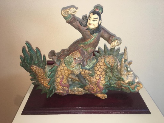 Oriental Ceramic Warrior on Dragon