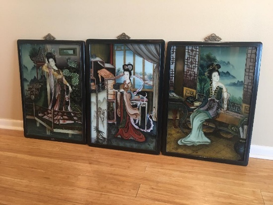 Three Reverse Glass Painted Pictures