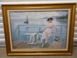 Painting of Lady on Dock in Chair 34