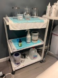 3 SHELF ROLLING CART & CONTENTS