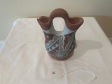 Polychrome wedding vase with chip on the rim