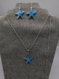 Ross & Simons Blue Synthetic Opal Starfish Necklace & Earrings in Sterling Silver