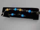 Blue and Brown Beaded Bracelet and Earrings